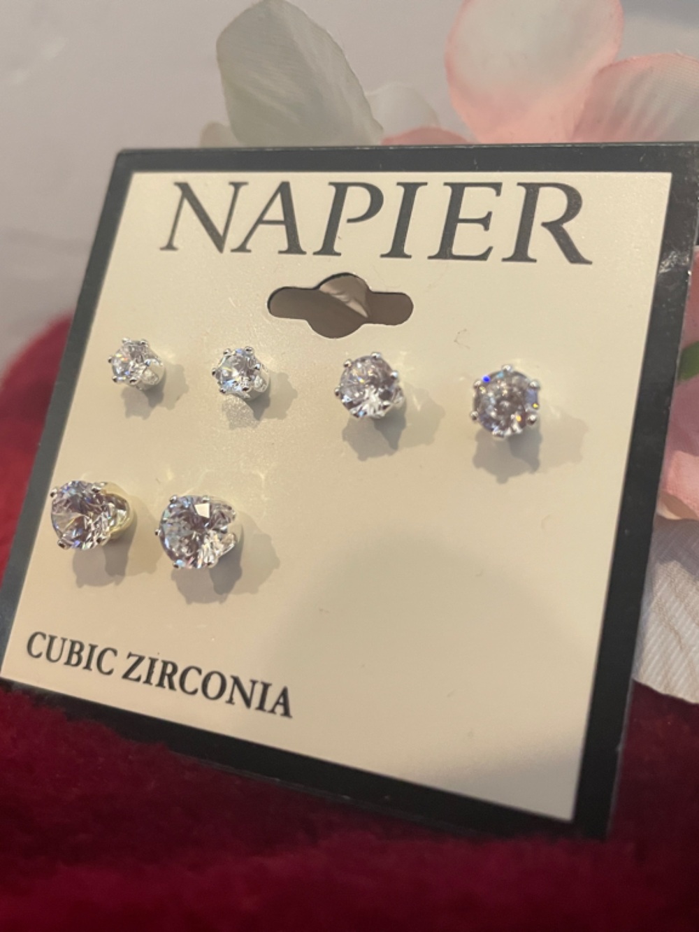 Napier Clear Crystal Stud Earring Set - Silver Tone cubic zirconia